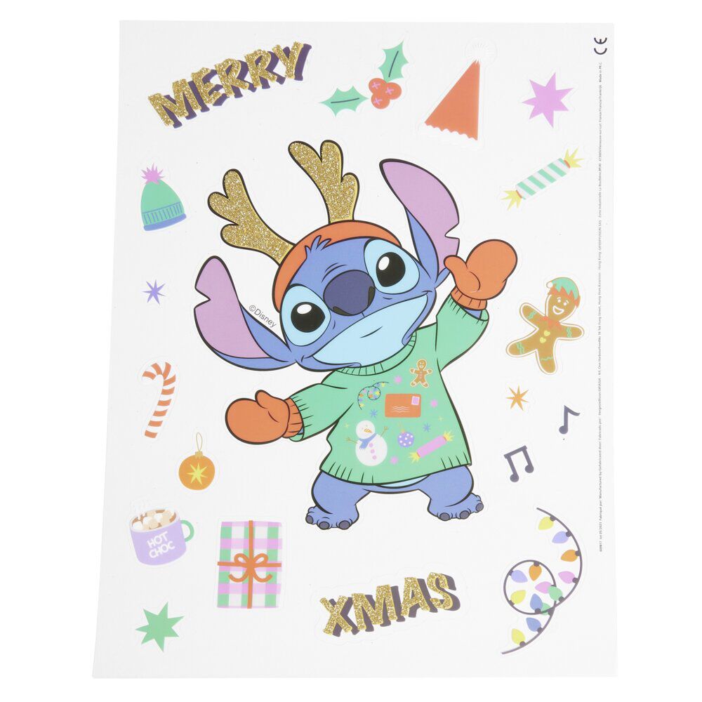 Sticker Disney Stitch Merry Xmas adhésif repositionnable pour fenêtre et mur