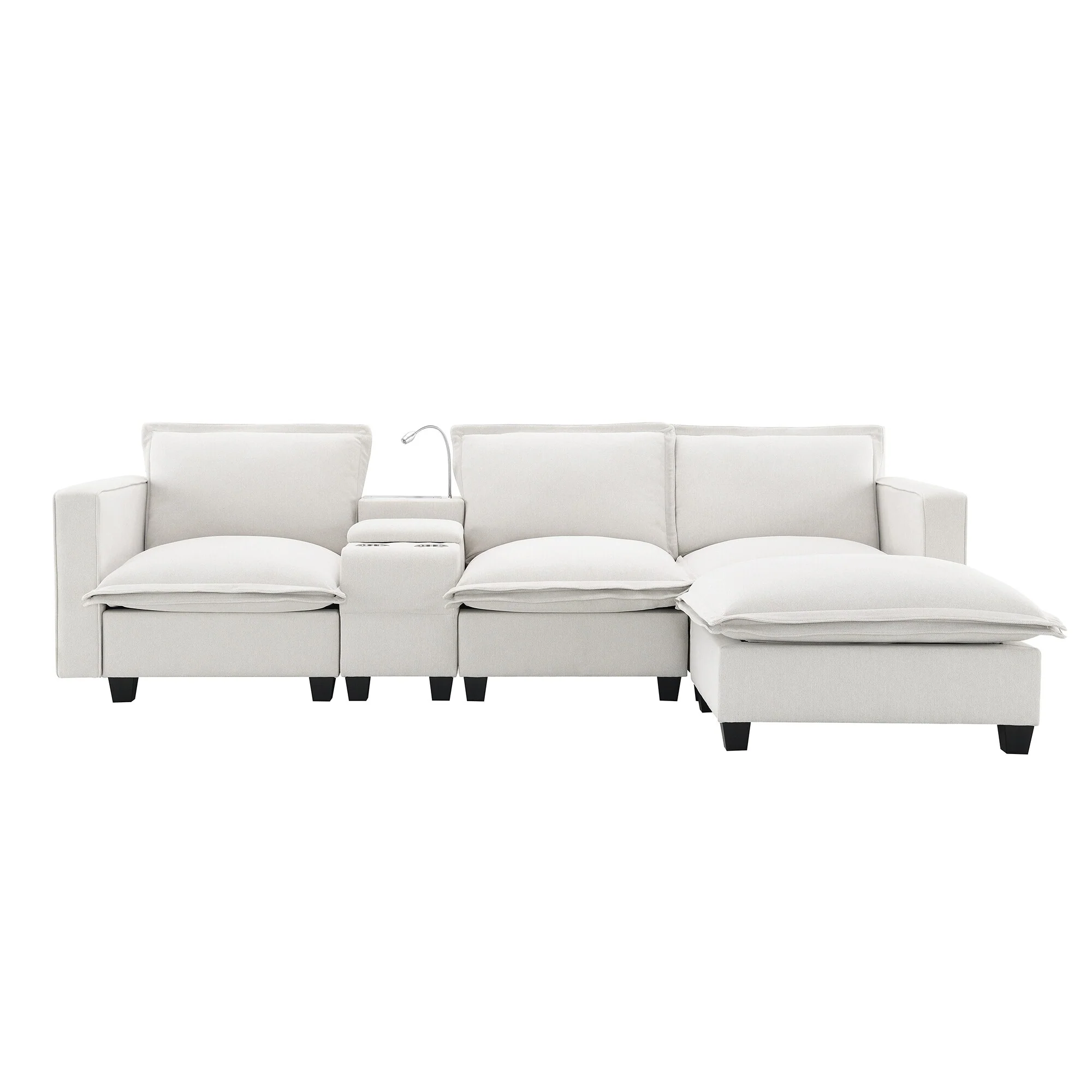 Modern Modular Sofa with Built in Light and USB Port and Storage and Convertible Ottoman for Living Room or Guest Room