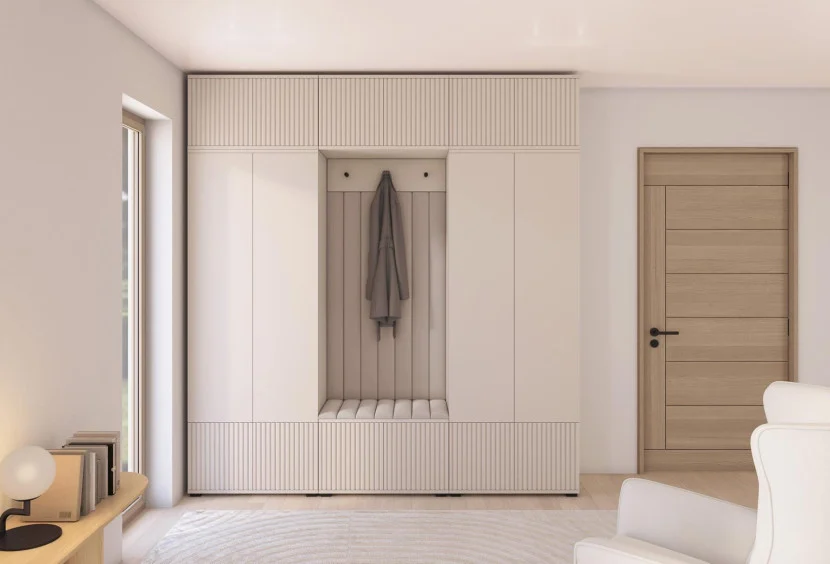 Elegancka duża garderoba do przedpokoju z siedziskiem PUENTE