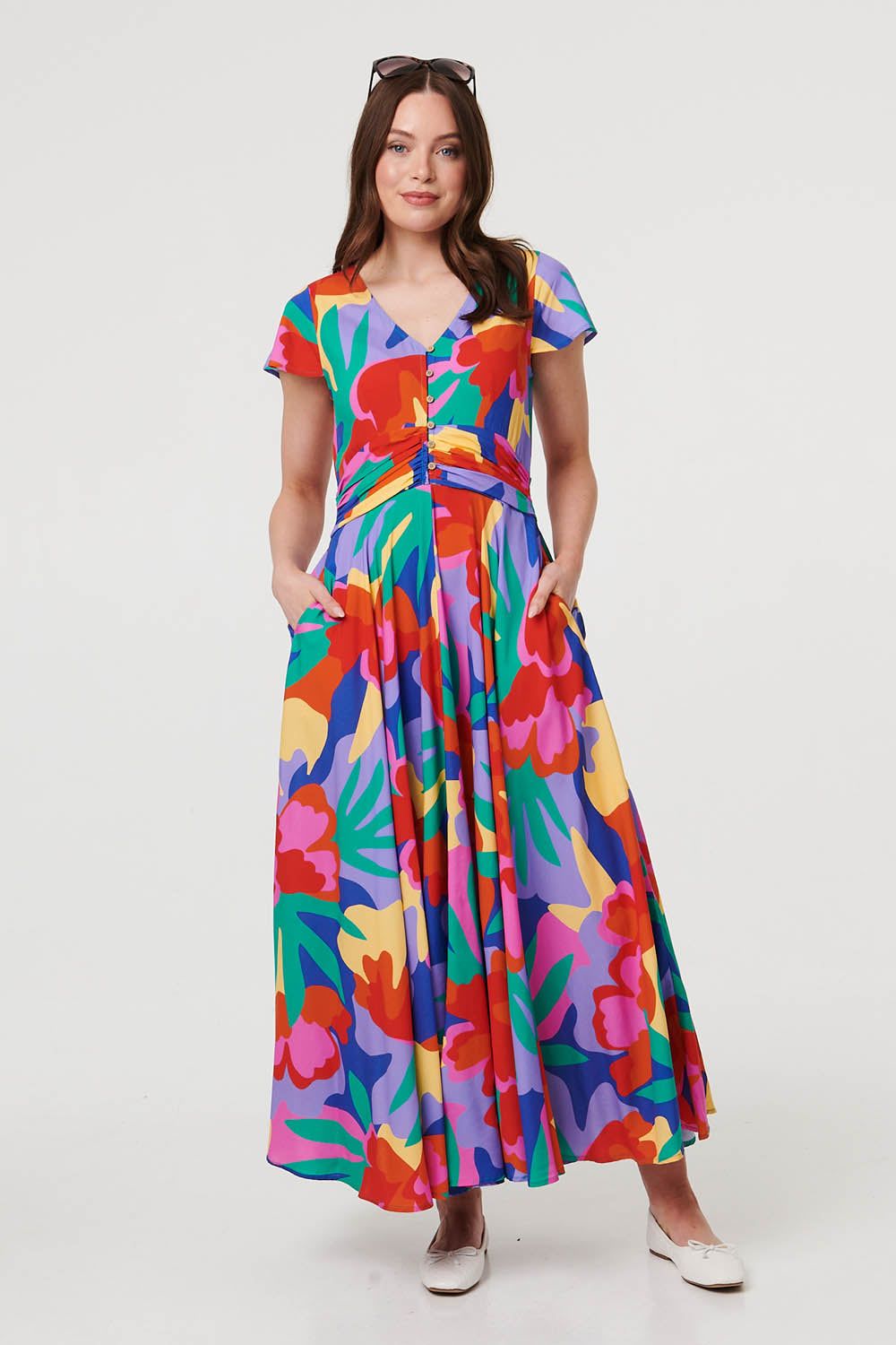 Izabel London Abstract Floral Tie Ruched Maxi Dress