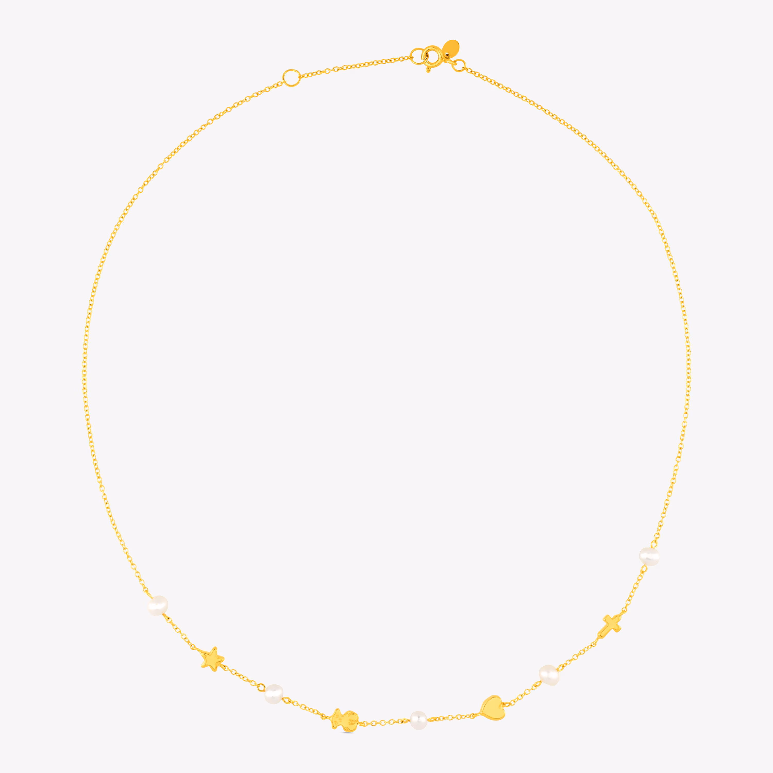 Collar de oro y perlas cultivadas con motivos oso, estrella, corazón y cruz Sweet Dolls