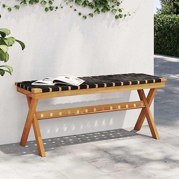 Banc de jardin noir bois massif d'acacia et tissu vidaXL