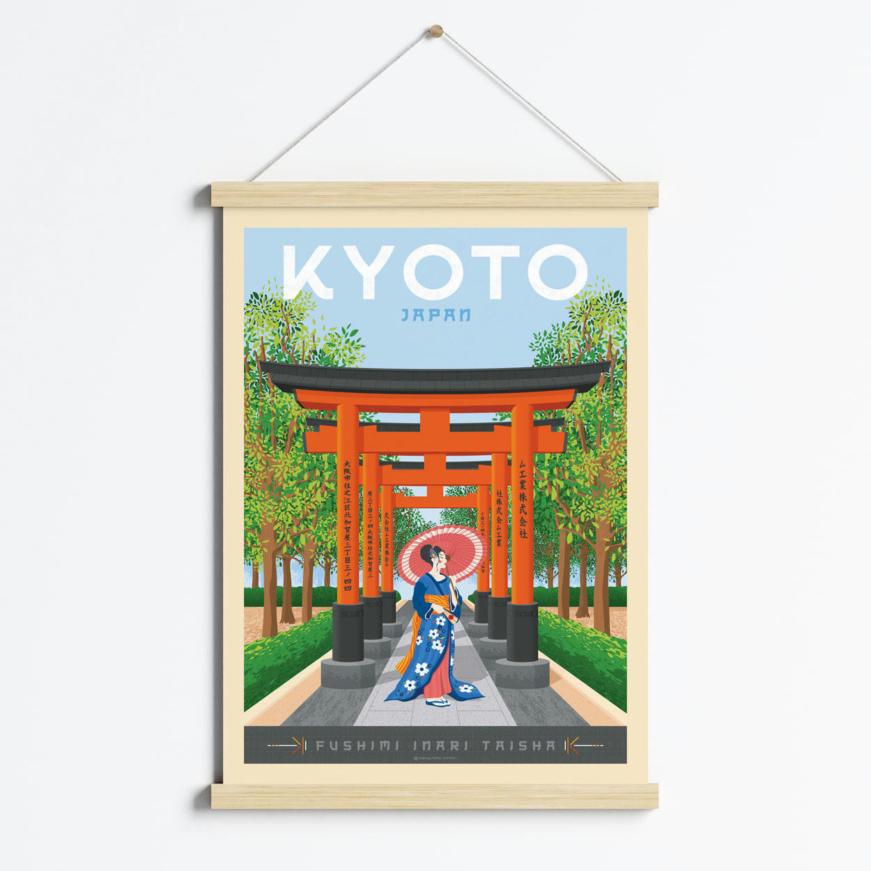 - Affiche Kyoto Japon + Cadre Magnétique (Bois) 50x70 cm