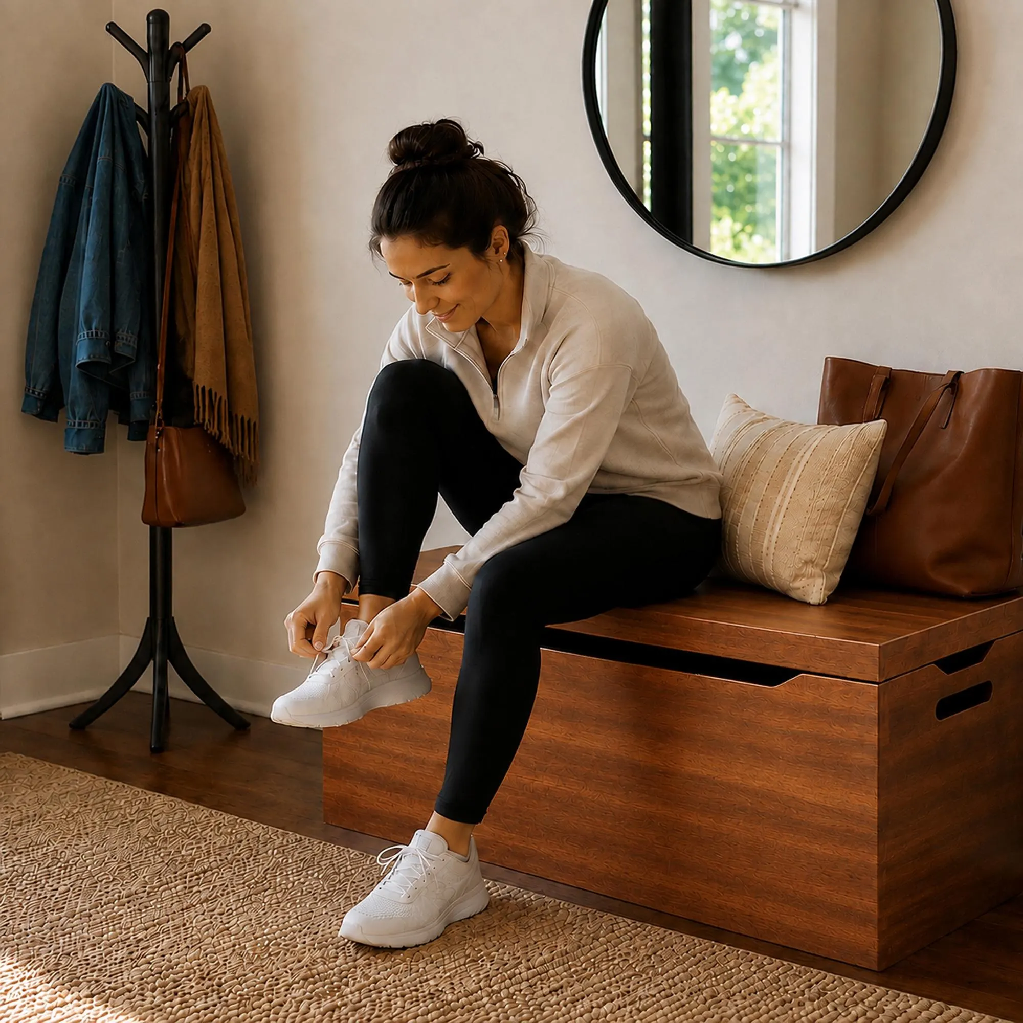Entryway Storage Bench with Shoe Storage – Solid Hardwood Chest, Fully Assembled, Walnut Finish