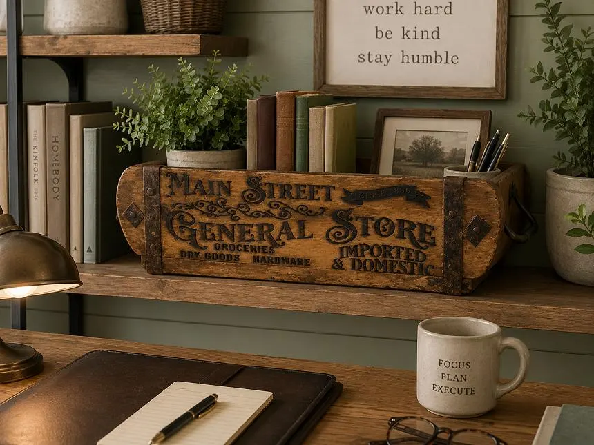 Vintage Brick Mold | Centerpiece | Rustic Farmhouse Decor | Reclaimed Wood Organizer | Laser Engraved