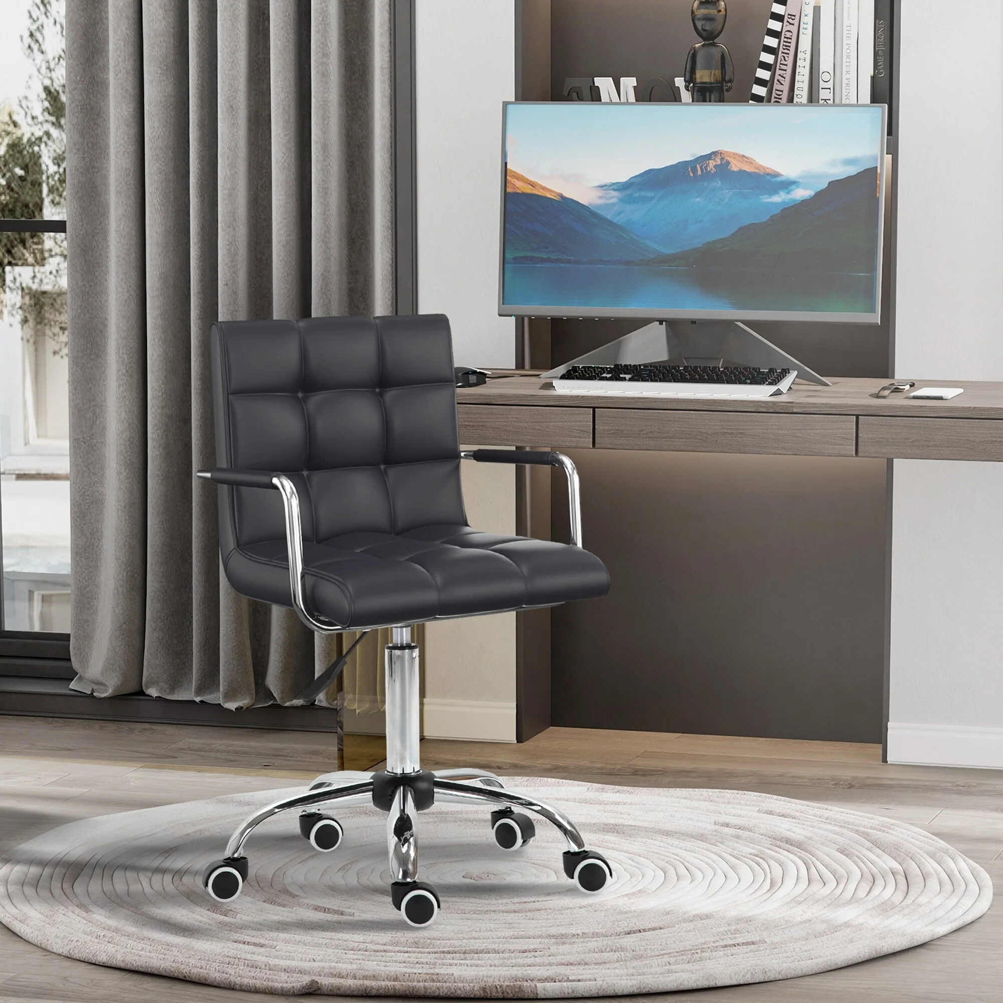 Modern PU Leather Office Chair - Adjustable Swivel Task Chair with Wheels for Home & Office