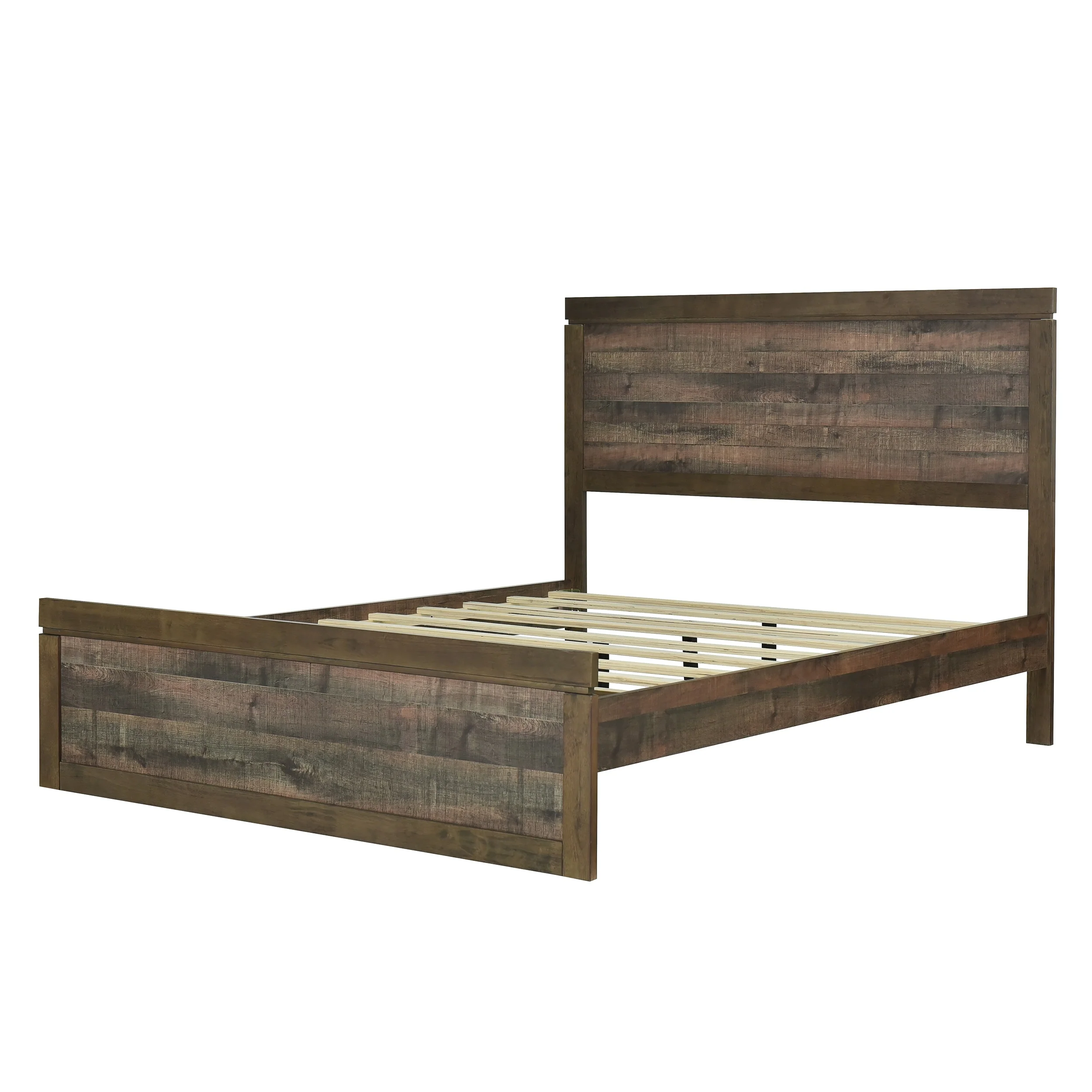 3-Piece Full Size Farmhouse Platform Bed Set - Includes Bed and 2 Nightstands, Rustic Brown