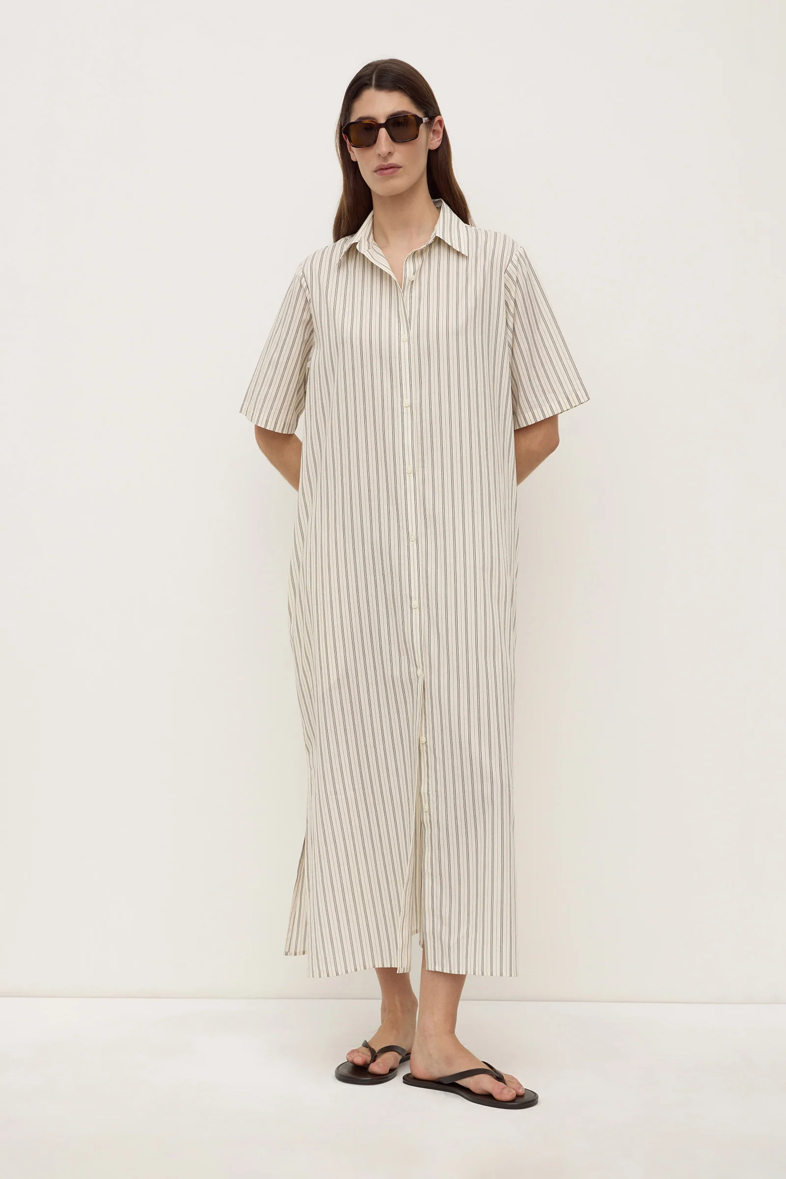 Ria Stripe Midi Shirt Dress