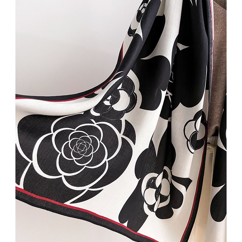 PEACH ACCESSORIES Elegant Camellia Flower Print Cotton Scarf