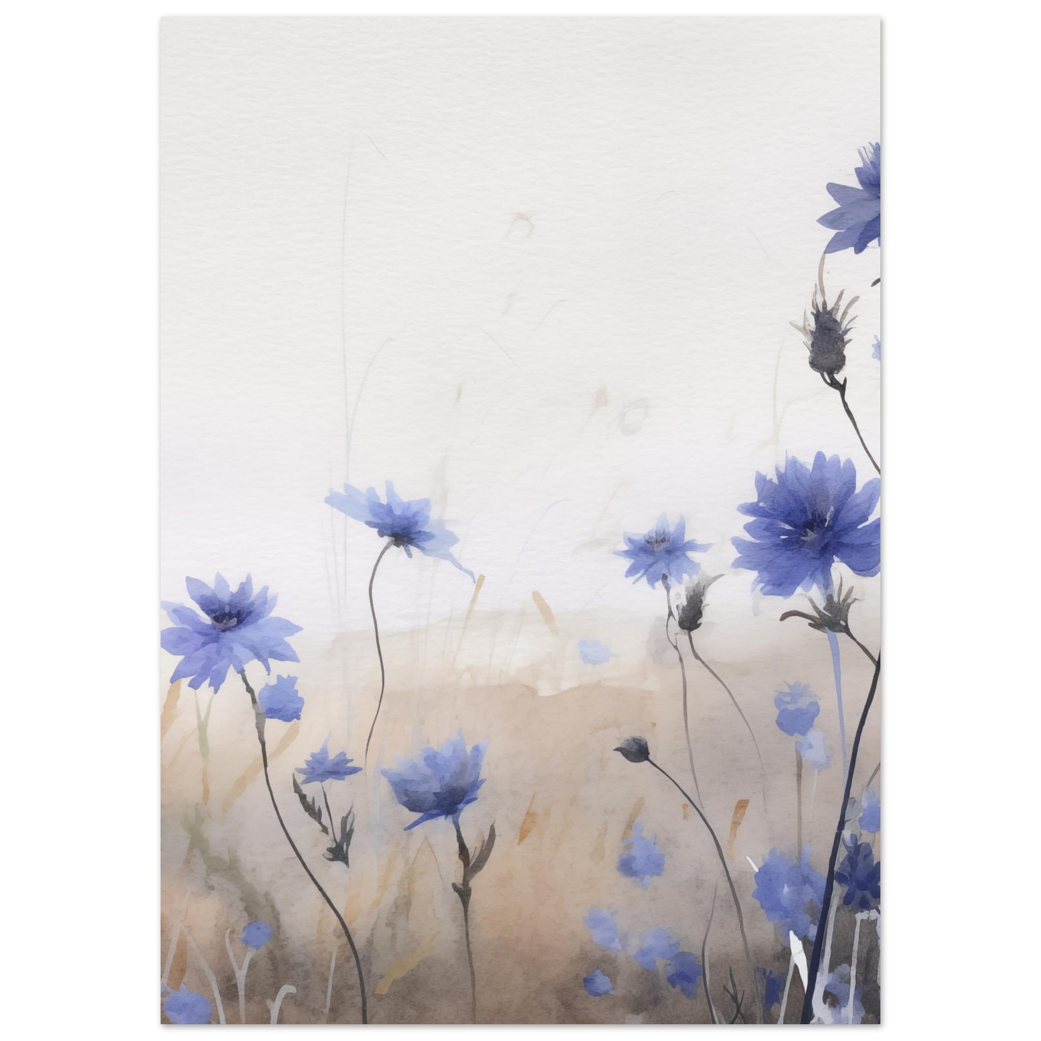 Artfulprints Poster Flower aquarel 3  - 50x70 cm - Blauw