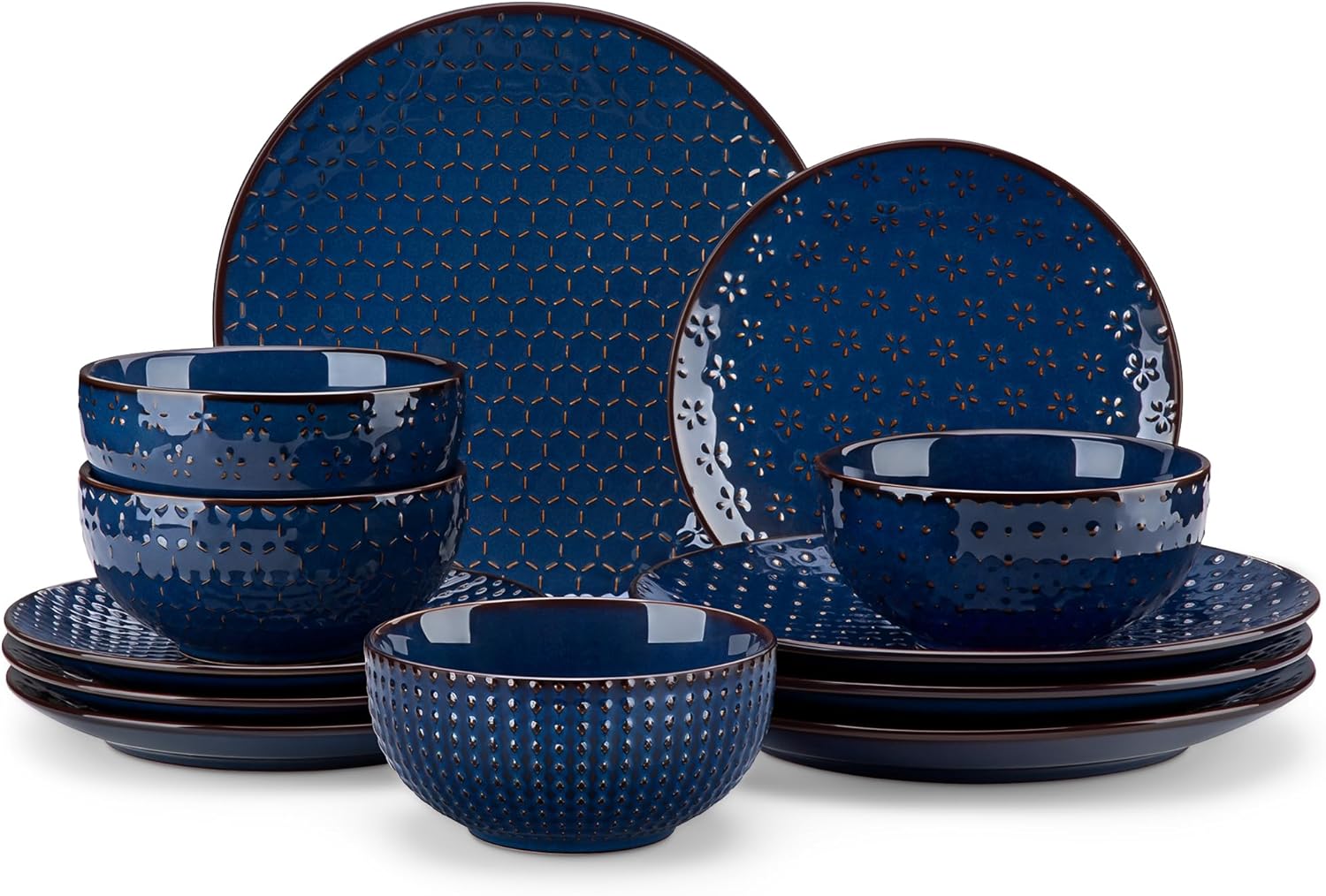 MALACASA 12 Pieces Dinnerware Sets, Modern Plates and Bowls Sets, Blue Dish Set for 4, Kitchen Ceramic Dinner Plates Dishware Set, Microwave and Dishwasher Safe, Series LYDIA