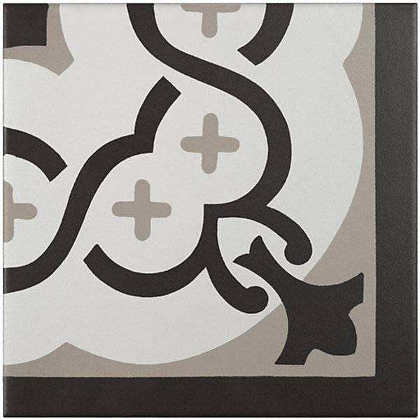 Carrelage imitant carreau ciment20x20 cm décor Angle Noir / Blanc / Gris 11mm - vendu par boite de 1 m2 soit 25 carreaux -