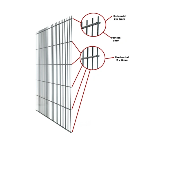 Doppelstabmatte, HxLxT: 63 x 251 x 1,7 cm, Stahl, anthrazit