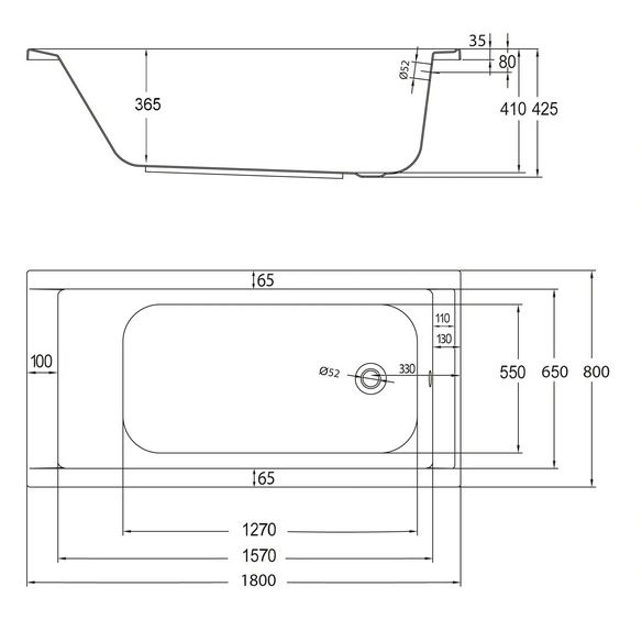 Badewanne »Costa«, BxHxL: 80 x 41 x 180 cm, rechteckig