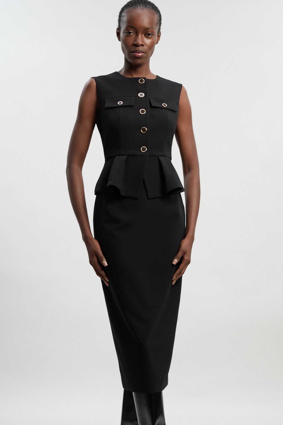 KarenMillen Compact Stretch Peplum Tailored Midi Dress