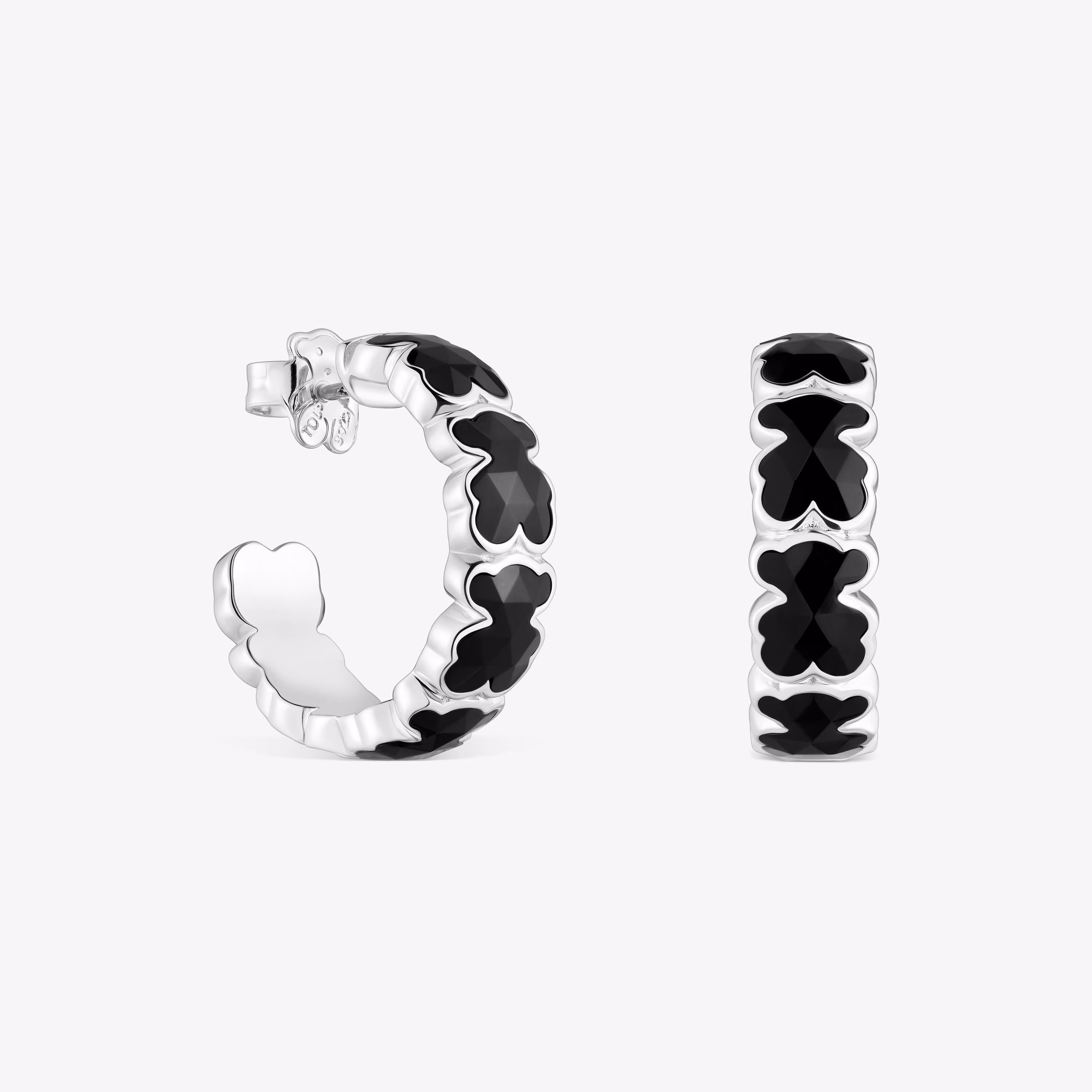 Pendientes de aro de plata y osos en ónix Icon Color