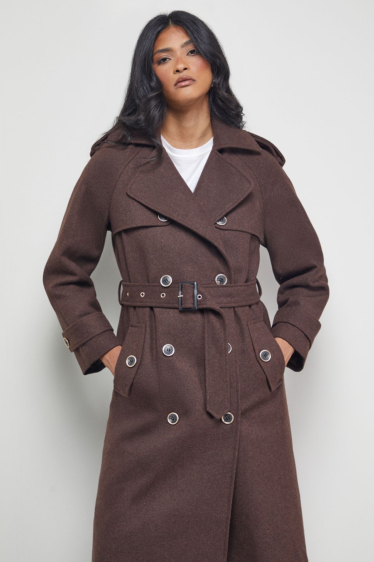 Warehouse Wool Mix Belted Trench Coat
