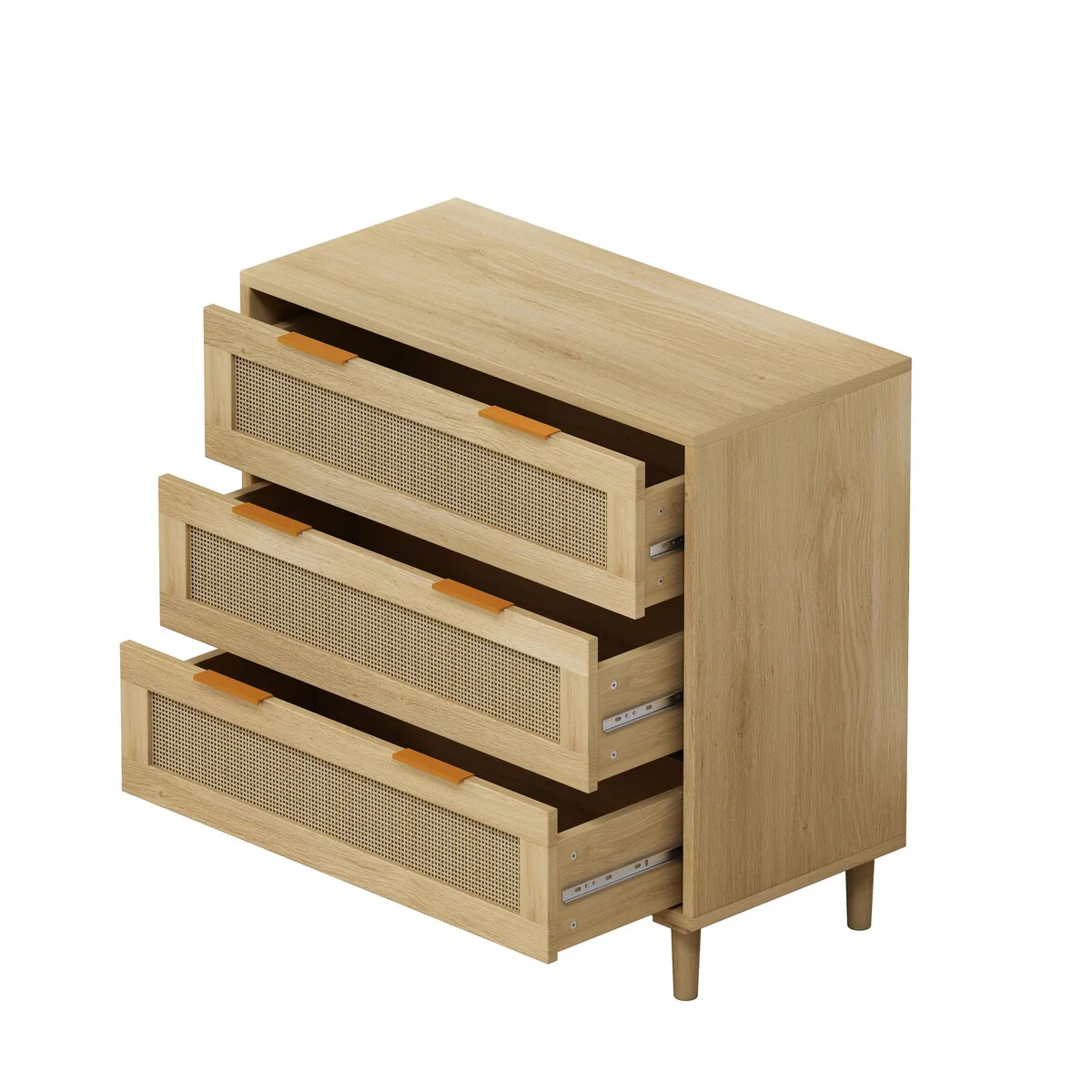 Oak 3-drawers Rattan Storage Cabinet - 31.5L x 15.55W x 30.12H