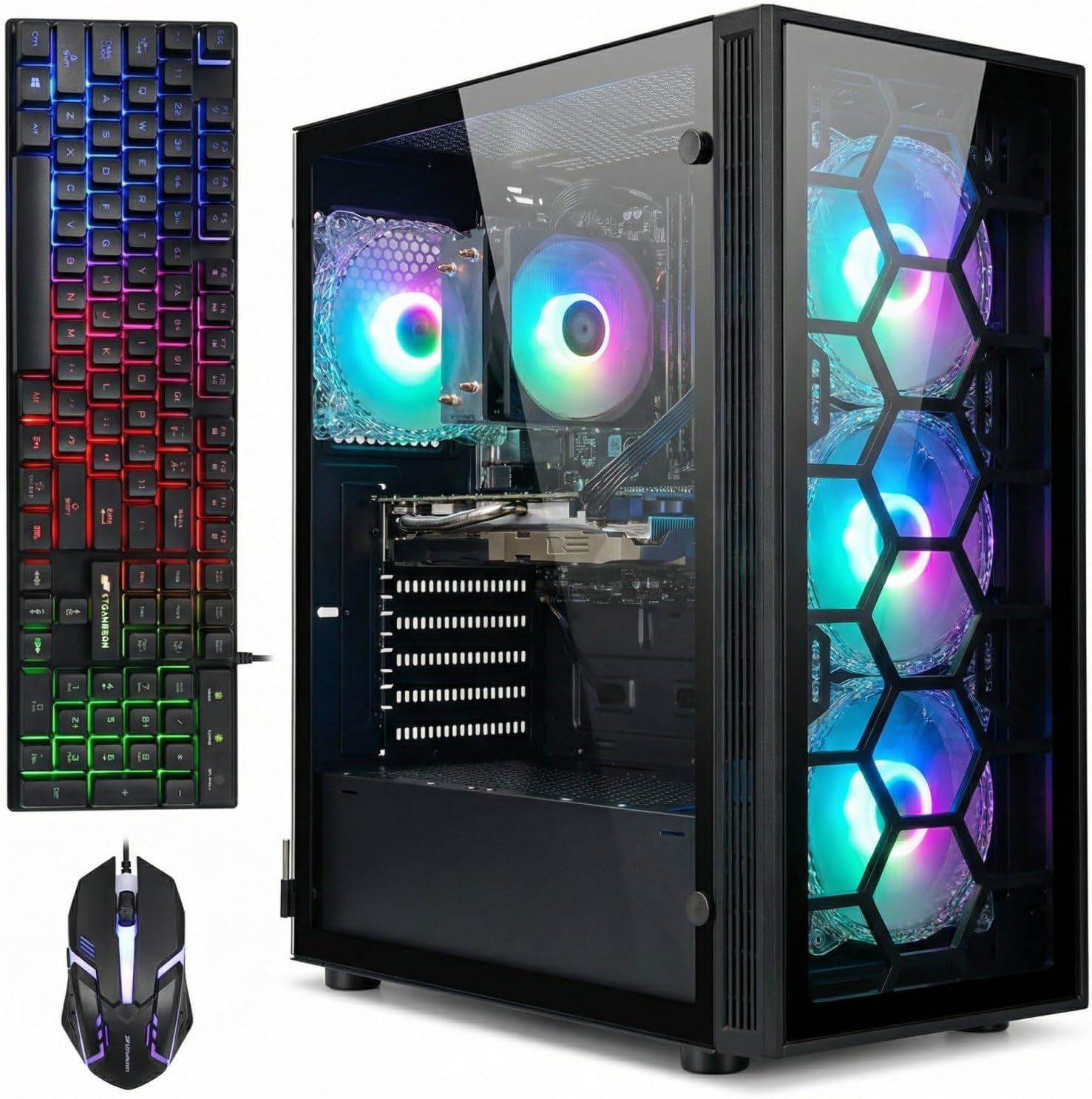 STGAubron Gaming PC Desktop  AMD Ryzen 5 2600 up to 3.9G  Radeon RX 580 16G  16G DDR4  512G SSD  WiFi 6  BT 5.0  RGB Fan x4  Windows 11 Home