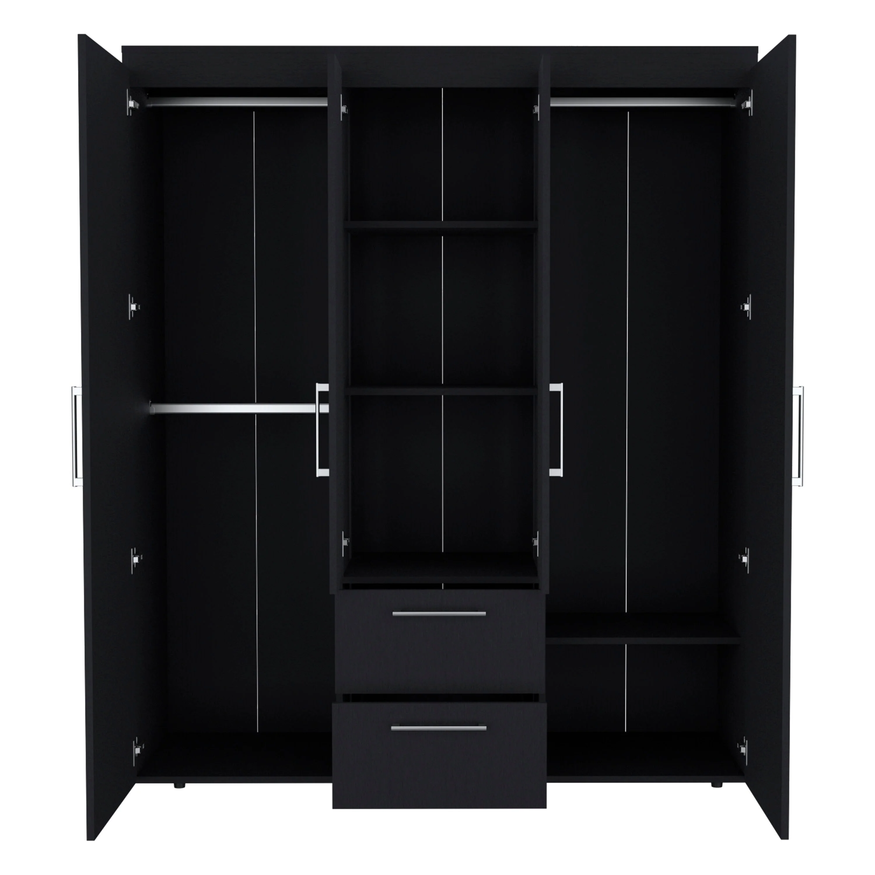 19.8 Modern Four-door Armoire with Multiple Storage Options and Metal Accents
