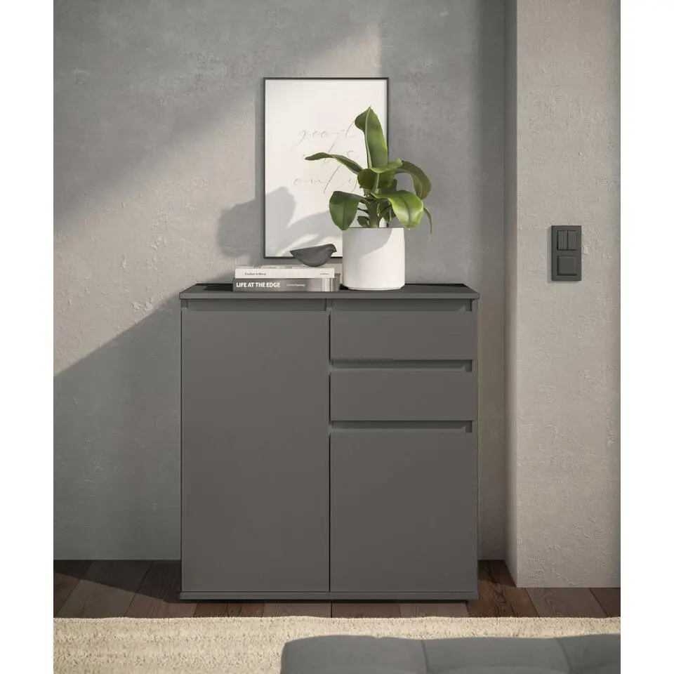 Commode Brest - 80x35x84cm - 2 deuren & 2 lades - antraciet