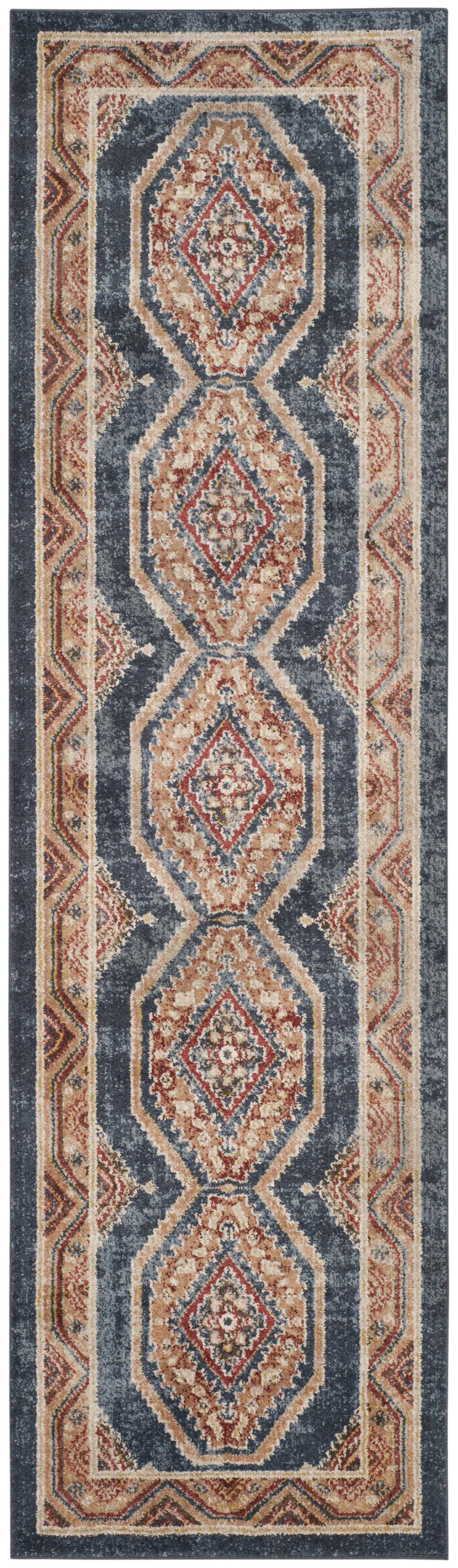 BIJAR - Tapis de salon interieur en bleu roi & rouille, 69 x 244 cm