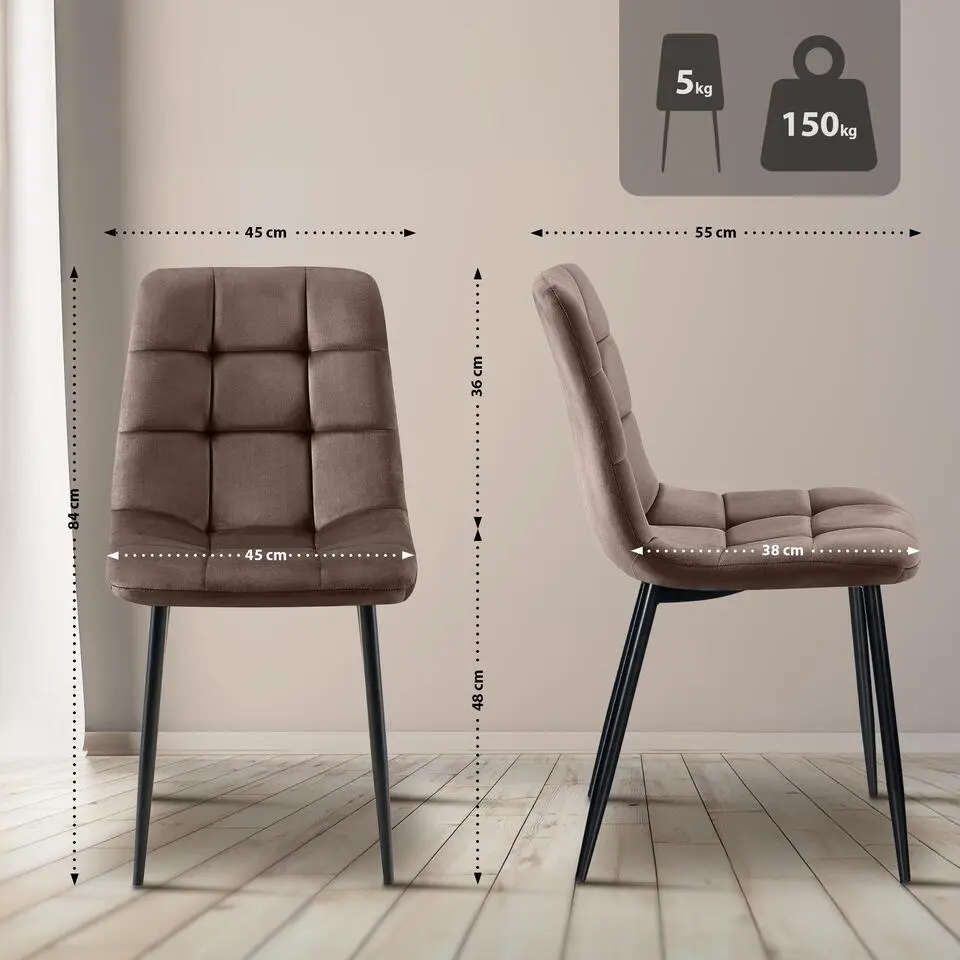 CLP Eetkamerstoel Antibes zwart Frame - Fluweel - bruin