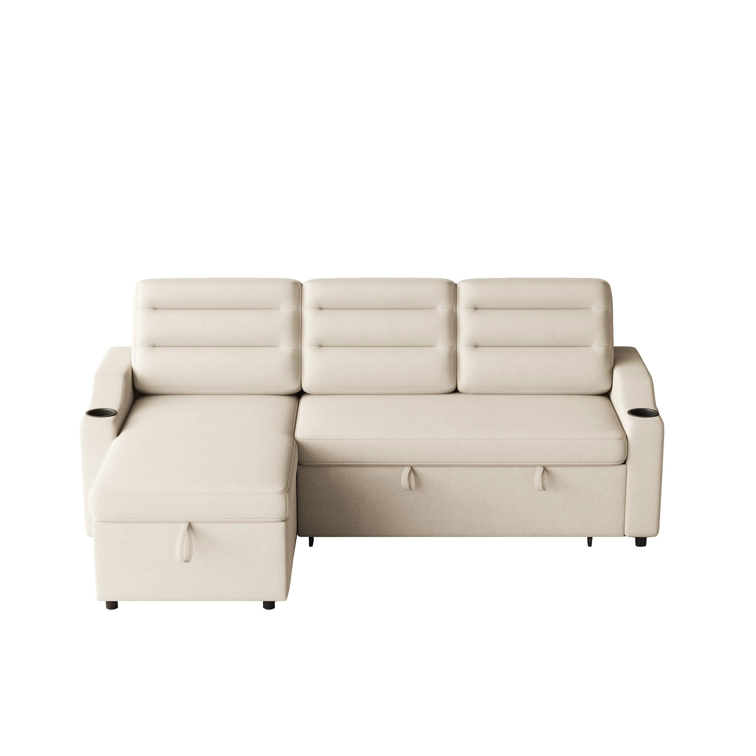 Modern Convertible Sofa Bed with Reversible Chaise and Pull Out Sleeper for Apartments or Guest Rooms
