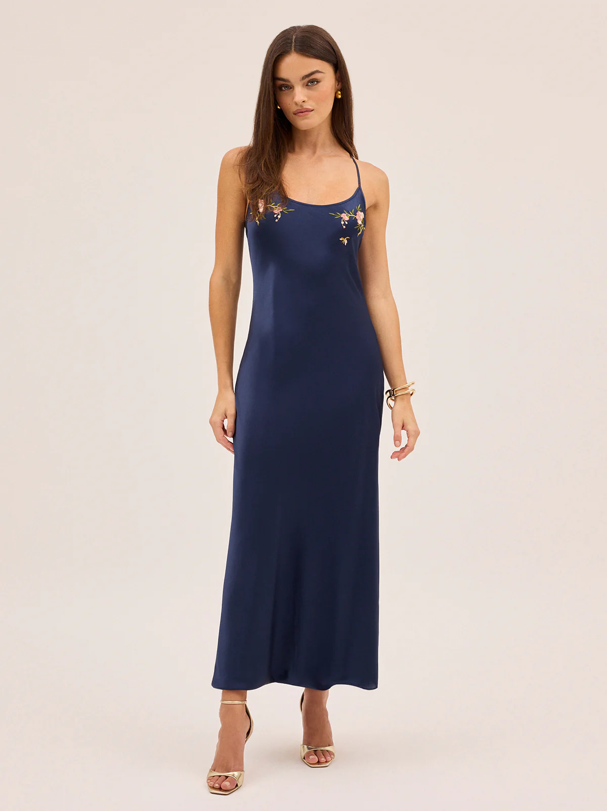 Karla Navy Satin Embroidered Dress