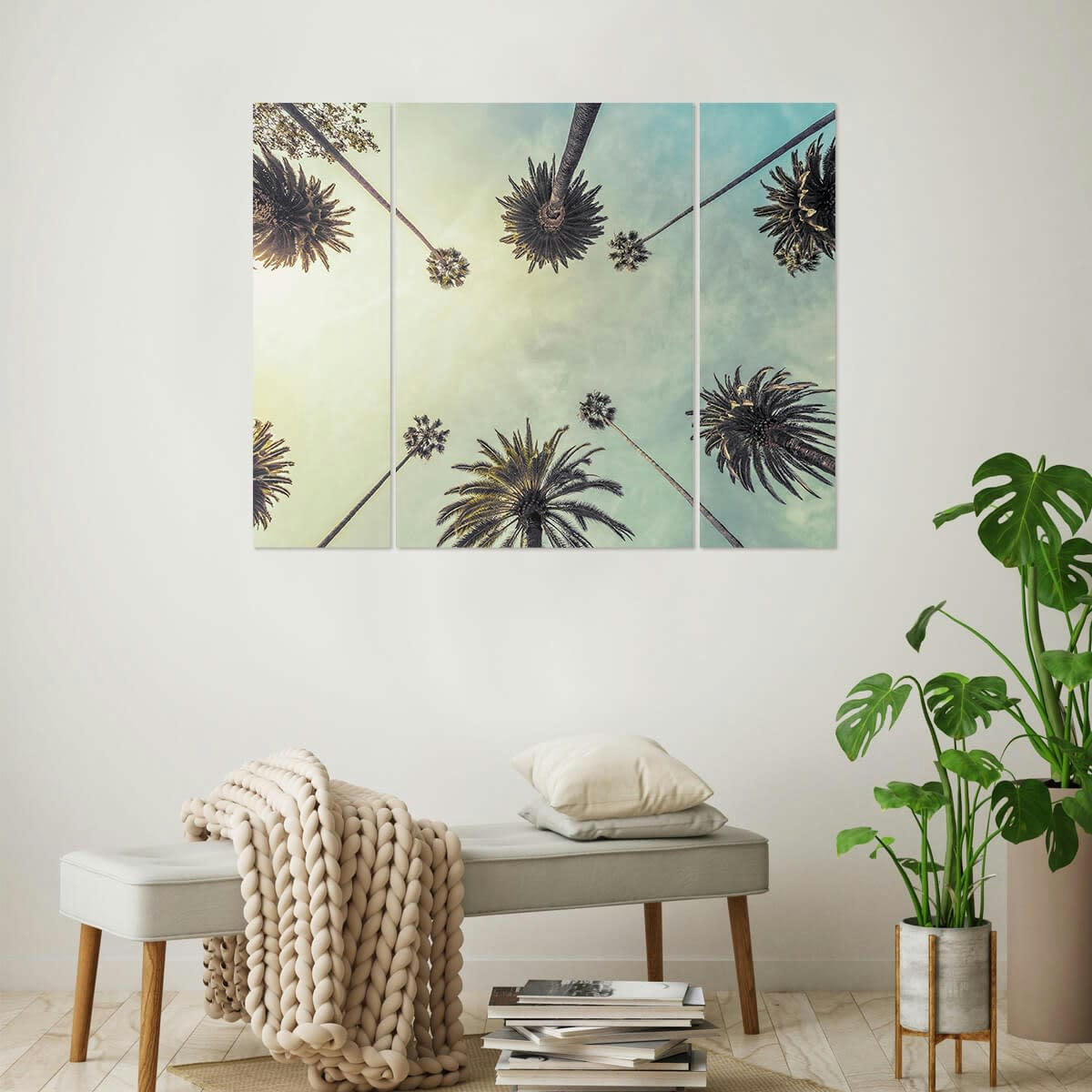 PLAGE - Triptyque sur toile palmiers 125x97 cm