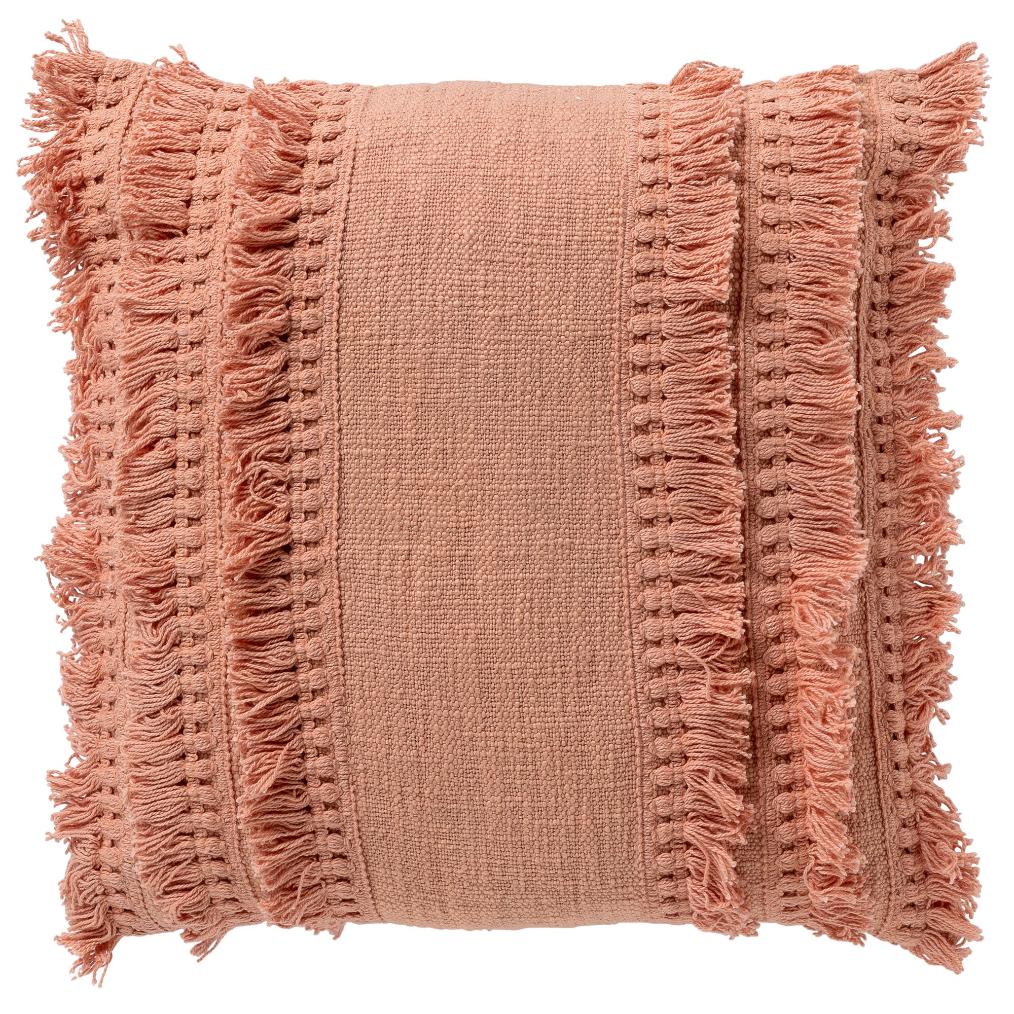 FARA - kussenhoes 45x45 cm - 100% katoen - met franjes - Muted Clay - roze
