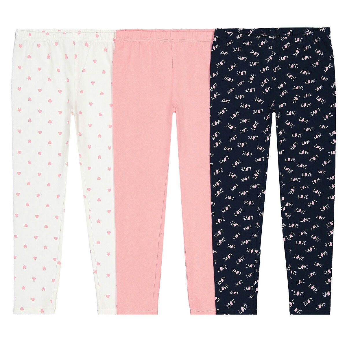 Lot de 3 leggings en coton imprimé cœur