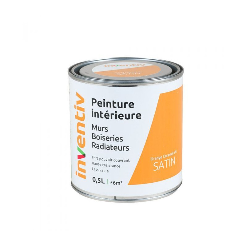Peinture pour mur boiserie radiateur Orange Caramel n°6 satiné 0,5 L INVENTIV