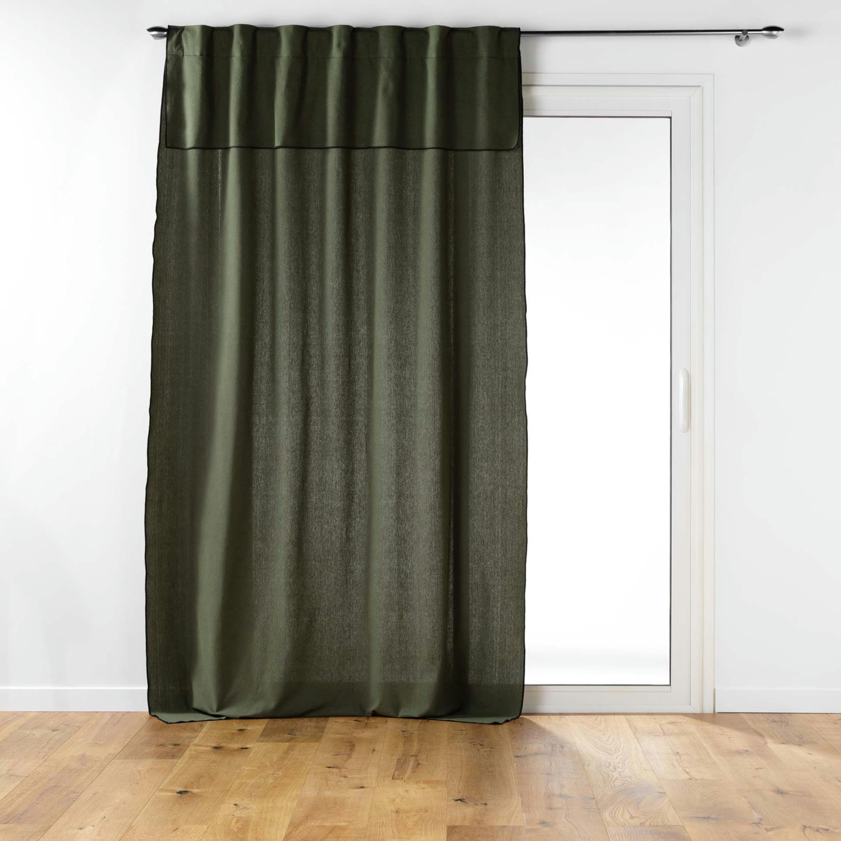 - Rideau voilage surfilé passants cachés coton vert olive 140x240 cm