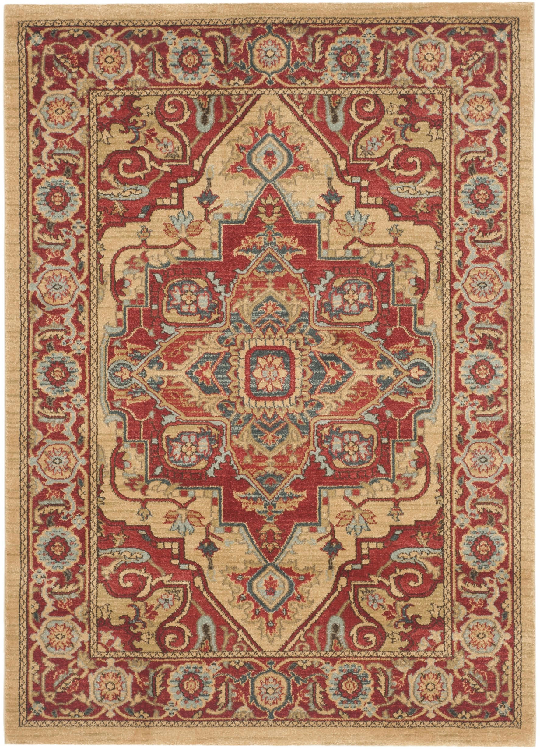 MAHAL - Tapis de salon interieur en rouge & naturel, 91 x 152 cm