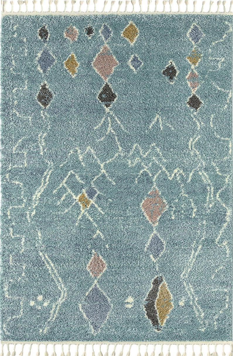 DELYA - Tapis de salon berbere 200x290 turquoise à frange