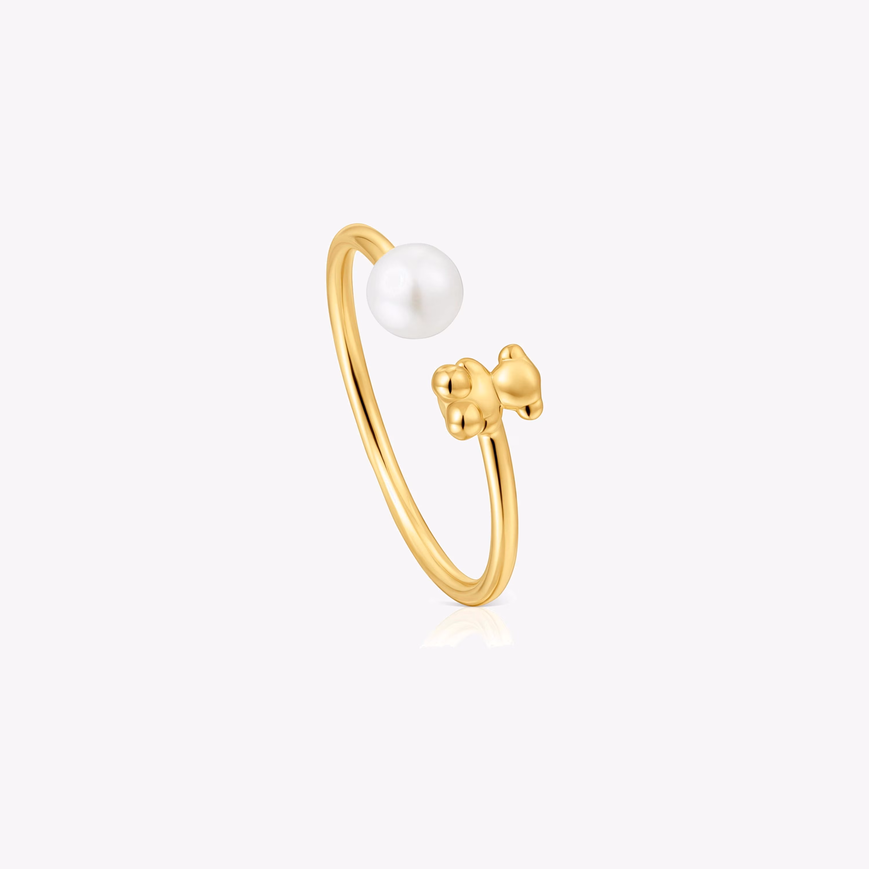 Anillo abierto oso de oro y perla cultivada Bold Bear
