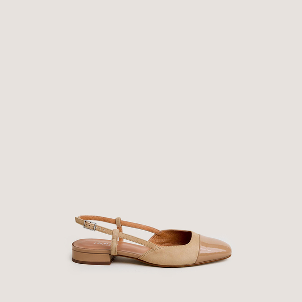 Ballerines slingbacksen vernis et velours camel | DHAPOU