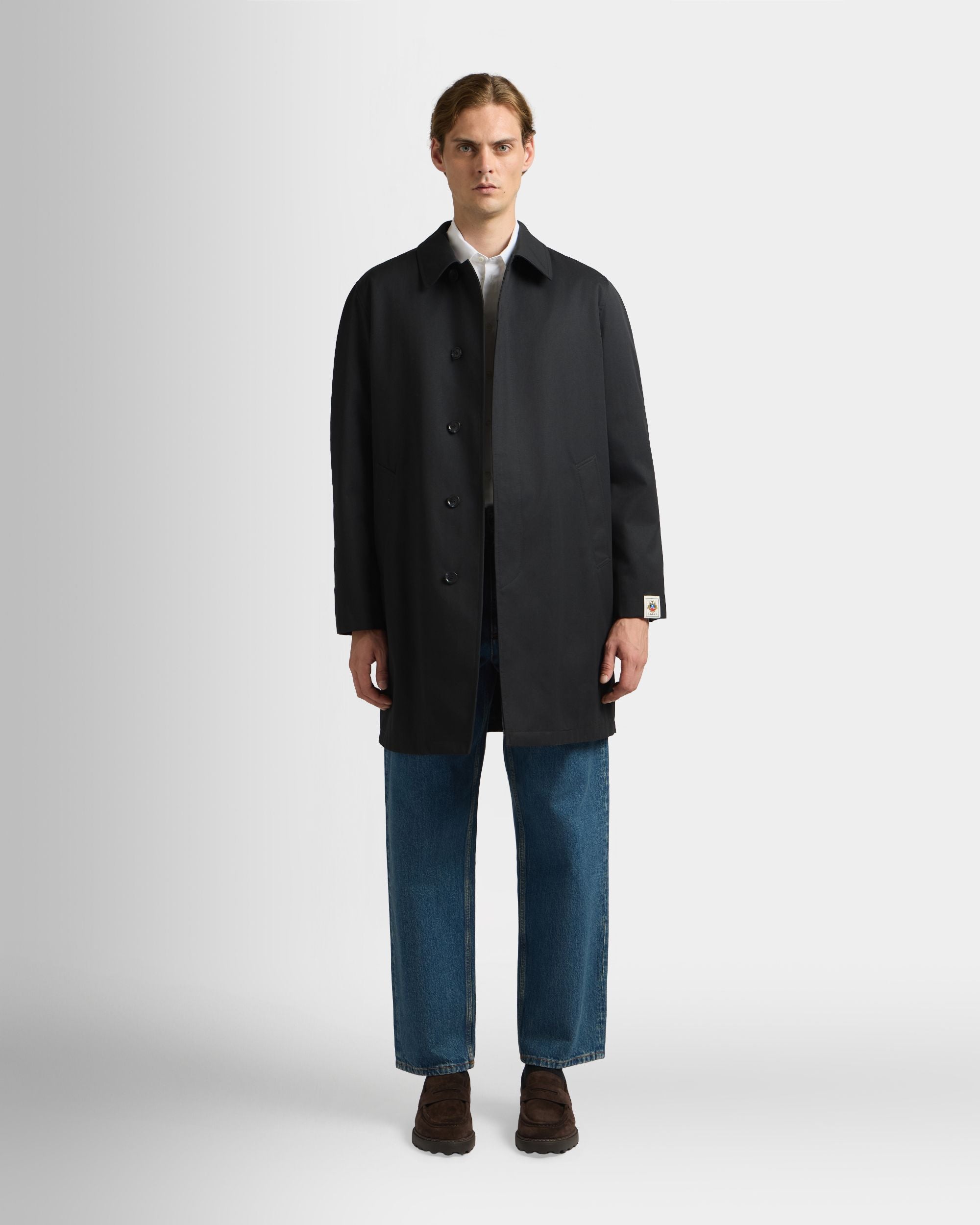 Herrenmantel aus einer Baumwoll-Polyester-Mischung in Navy Blue