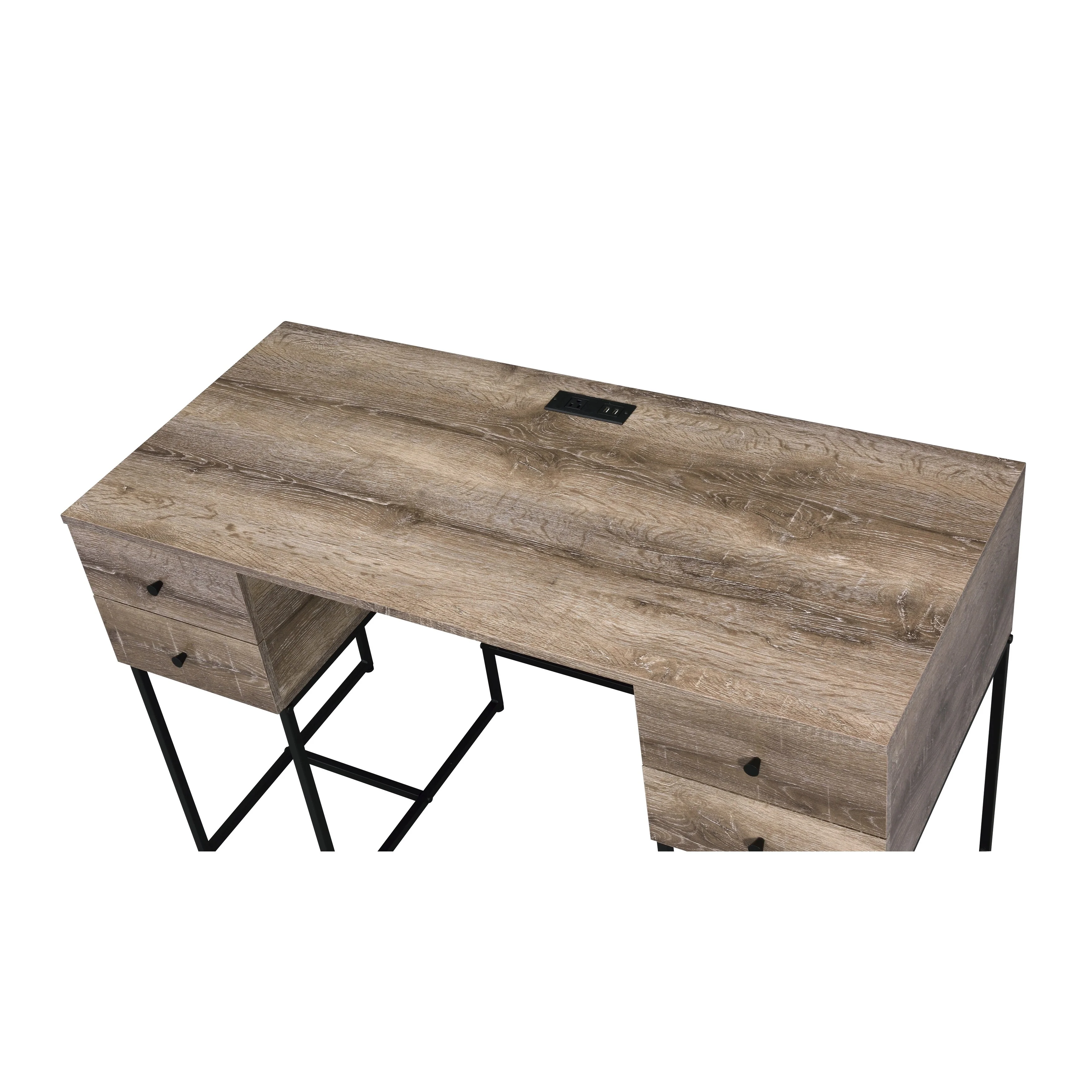 Desirre Rustic Oak & Black Finish Wirting Desk w/ USB Port