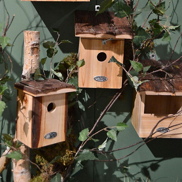 Nichoir pour oiseaux avec toît en écorce Roitelet