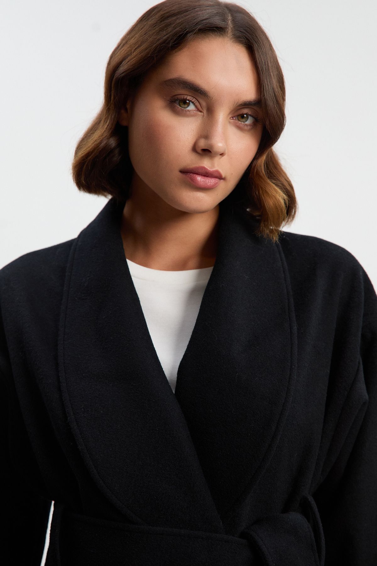 KarenMillen Brushed Wool Belted Wrap Tailored Short Coat