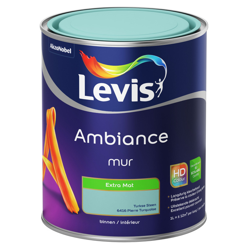 Peinture mur Ambiance Pierre Turquoise extra mat 1 L LEVIS
