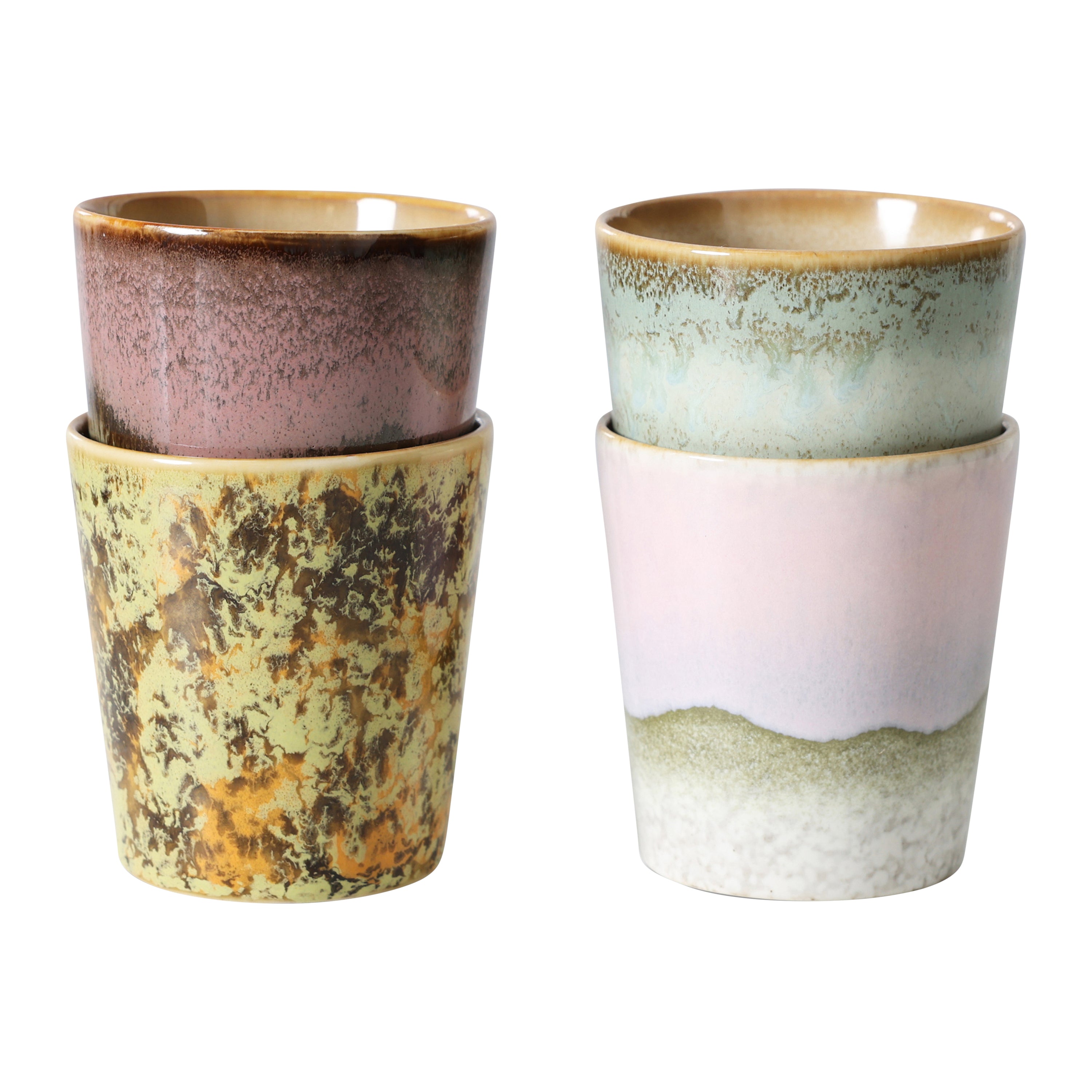 HKliving 70's Ceramics Koffiemok 0,23 L - Set van 4 - Serendipity