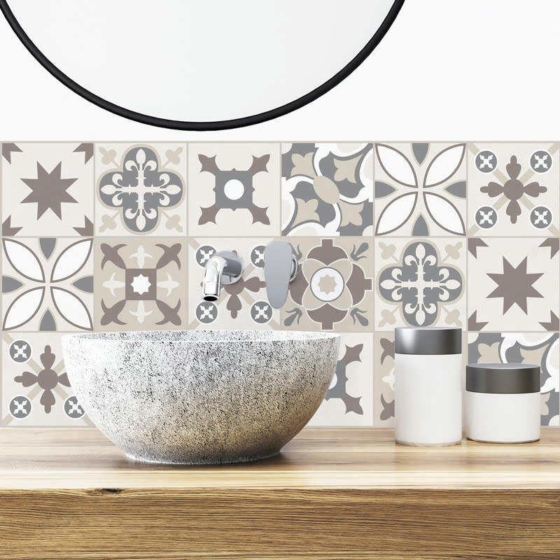 TENDANCE CIMENT TAUPE - Bandeau PVC lot de 2 : L 70cmxH 30cm Beige Carreaux de Ciment