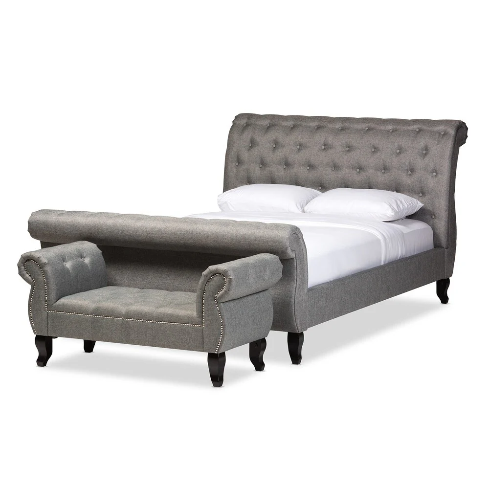 Baxton Studio Yost Grey Modern Bed with Grey Bench