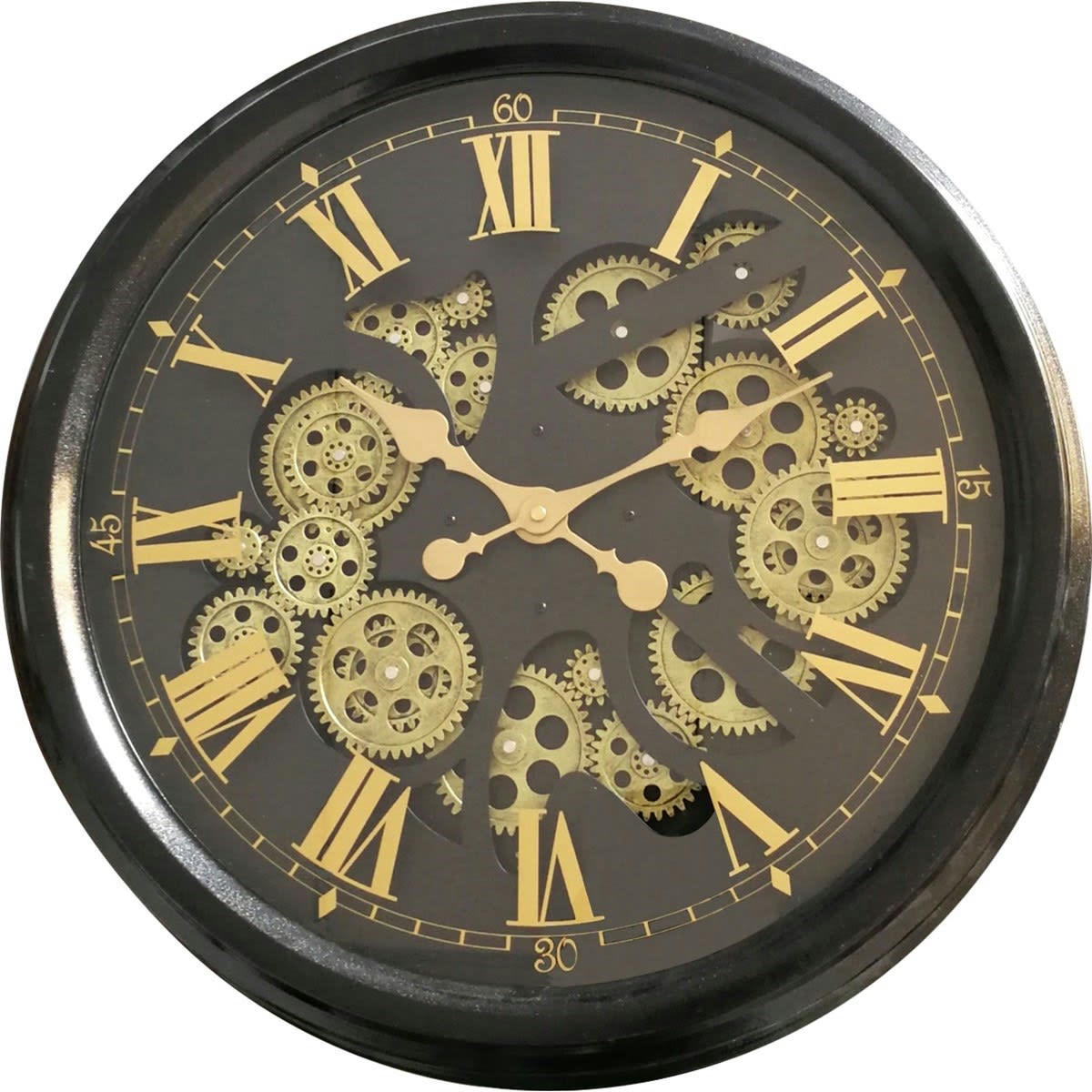 - Horloge ronde noire et dorée mécanisme apparent 52x9x52cm