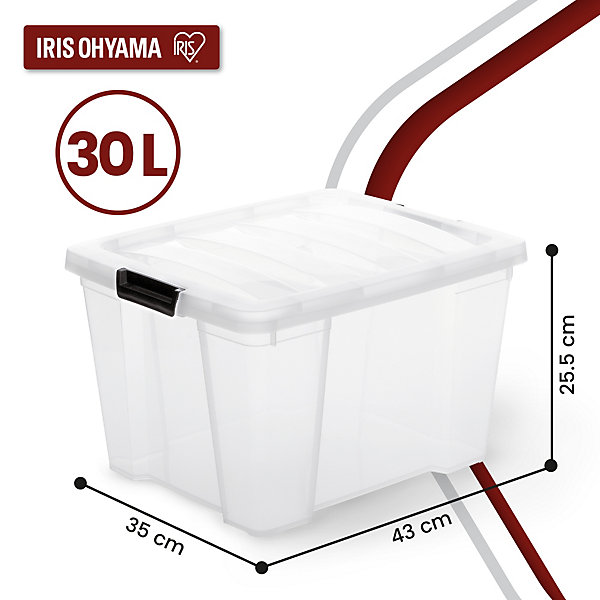 Iris Ohyama, Boite de Rangement Plastique avec Couvercle, 30L, Lot de 3, Transparent, HB-30