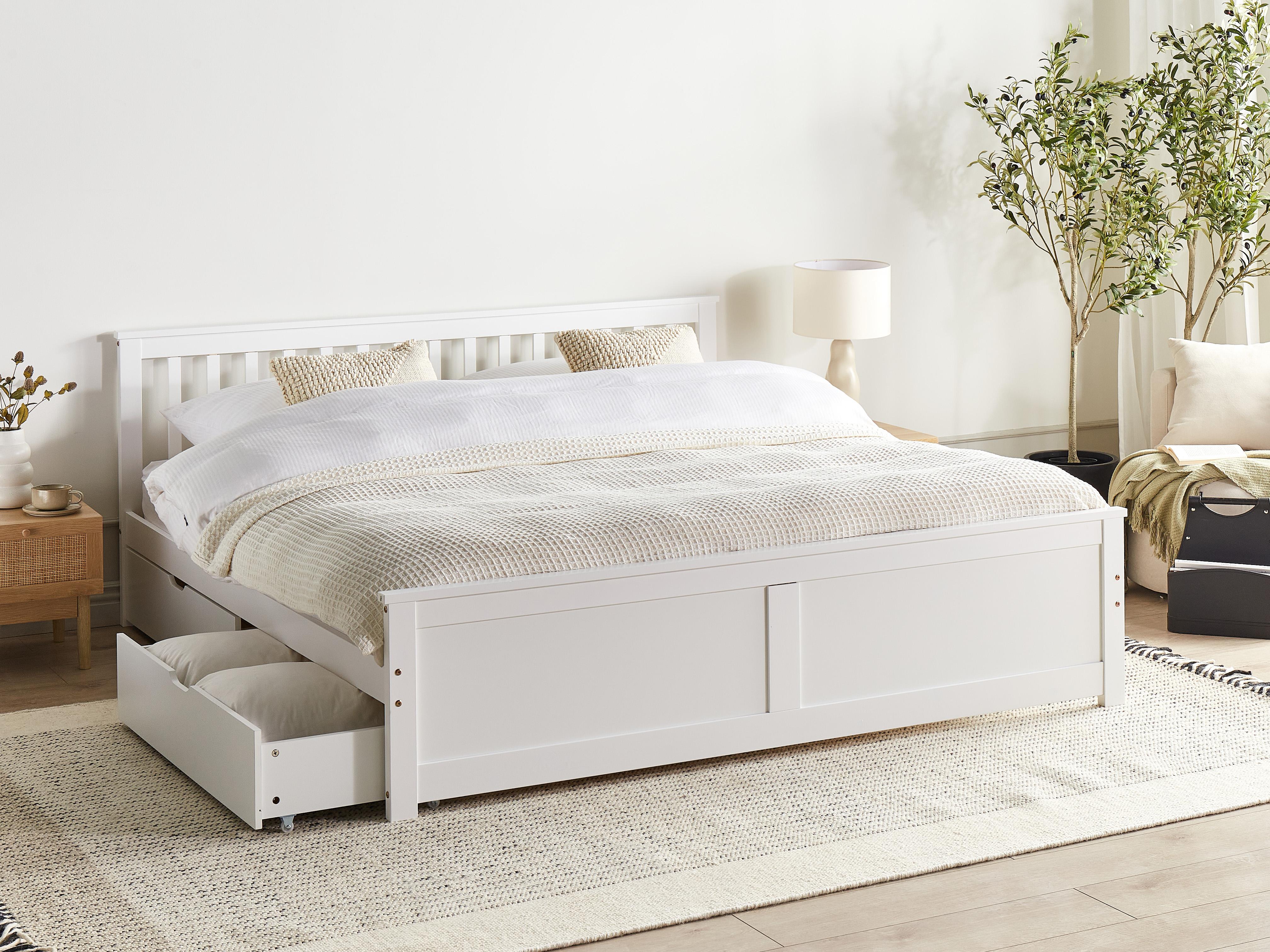 Bed with 2 Drawers Pine Wood OLENDON 180 x 200 cm (EU Super King) White