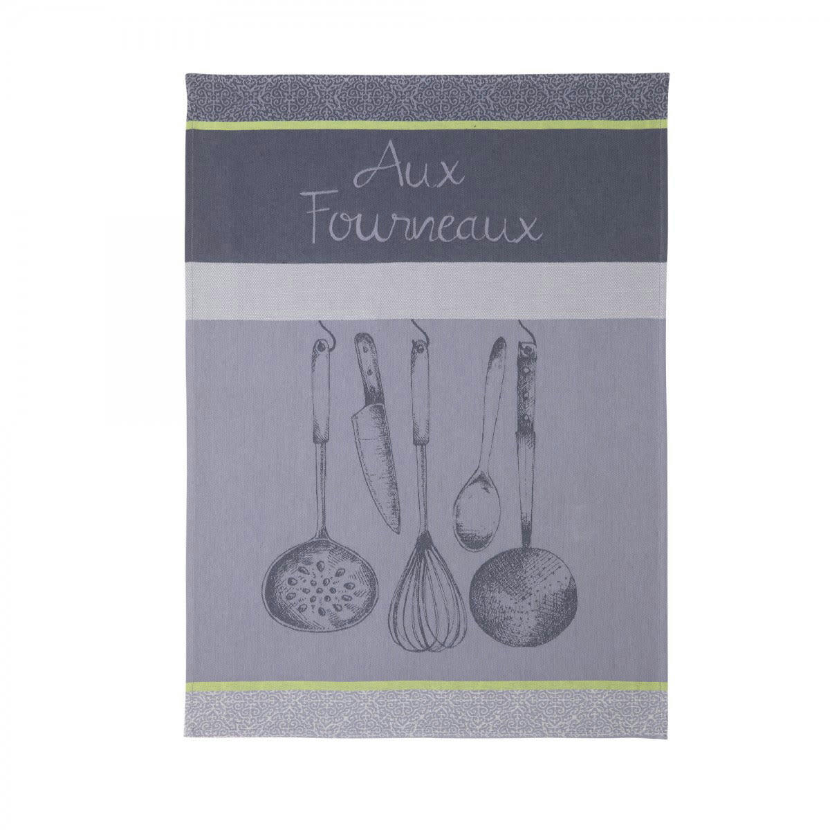 AUX FOURNEAUX - Torchon en jacquard de coton gris 50x75
